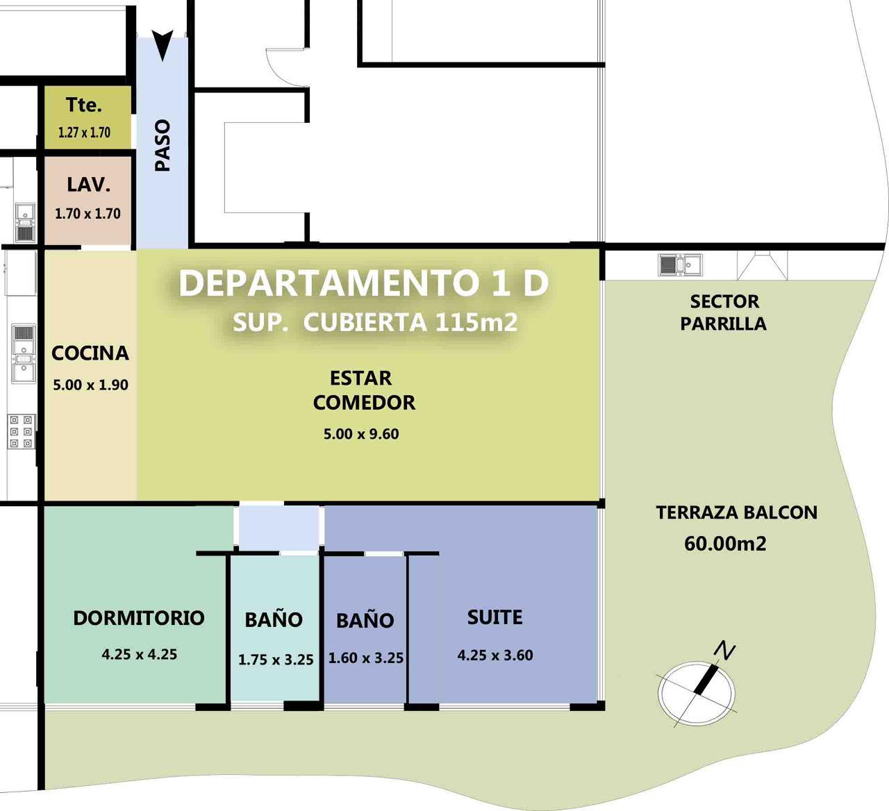 Plano del departamento 1D